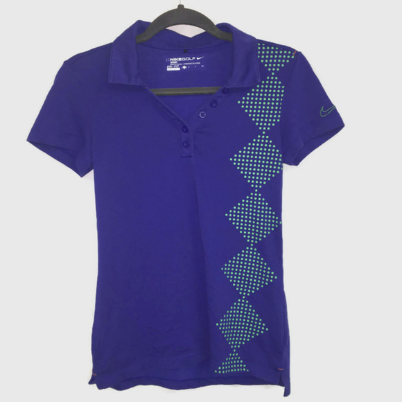 Nike Tops - Nike Golf Sport Dri-Fit Blue Neon Print Polo Shirt